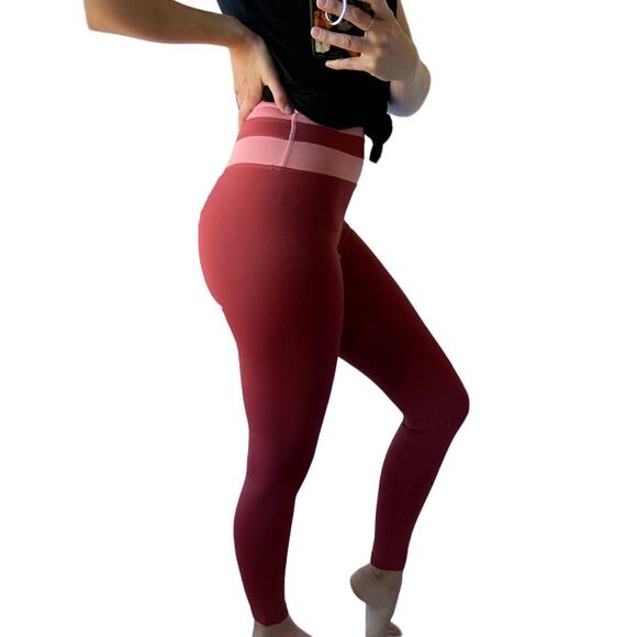 Revolve Iris & Ink S Cayenne Red Pink Stripe High Waist Full Pantaloni Legging - Picture 1 of 10
